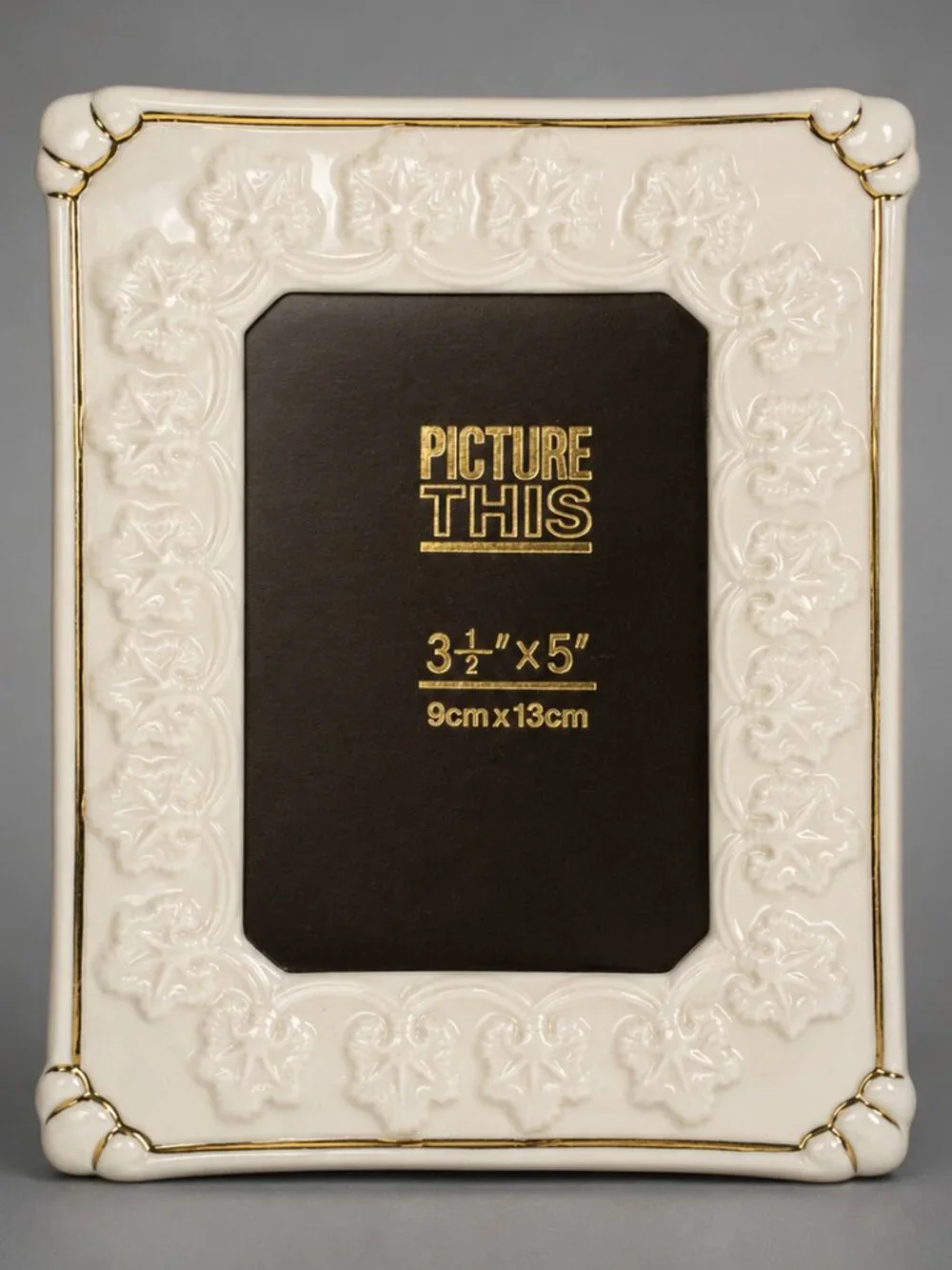 Vintage Ceramic Picture Frame Gold Tone Trim 3 1/2 x 5 Original Box Decor